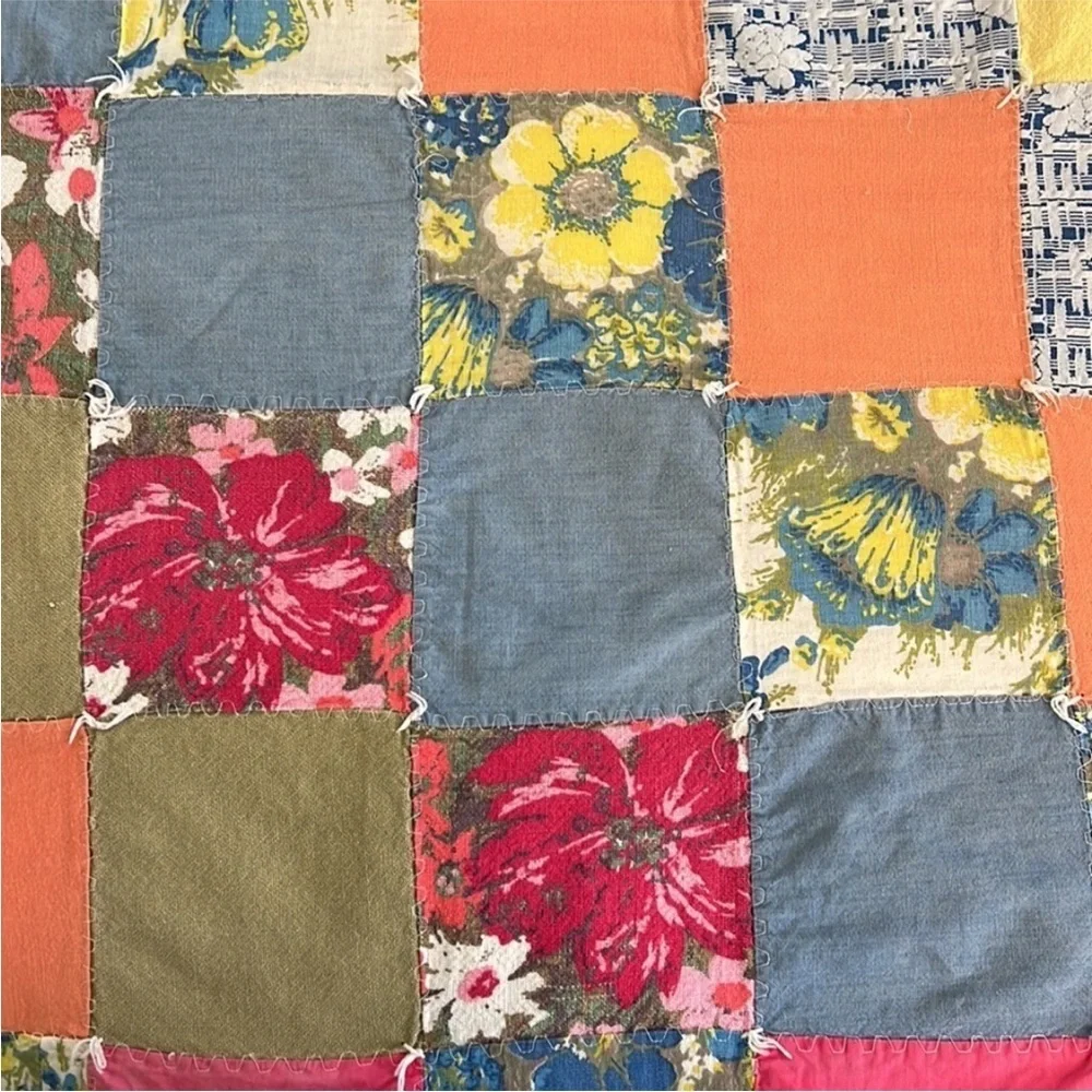 Vintage Patchwork Quilt Blanket Multi Print Throw 76” x 70”